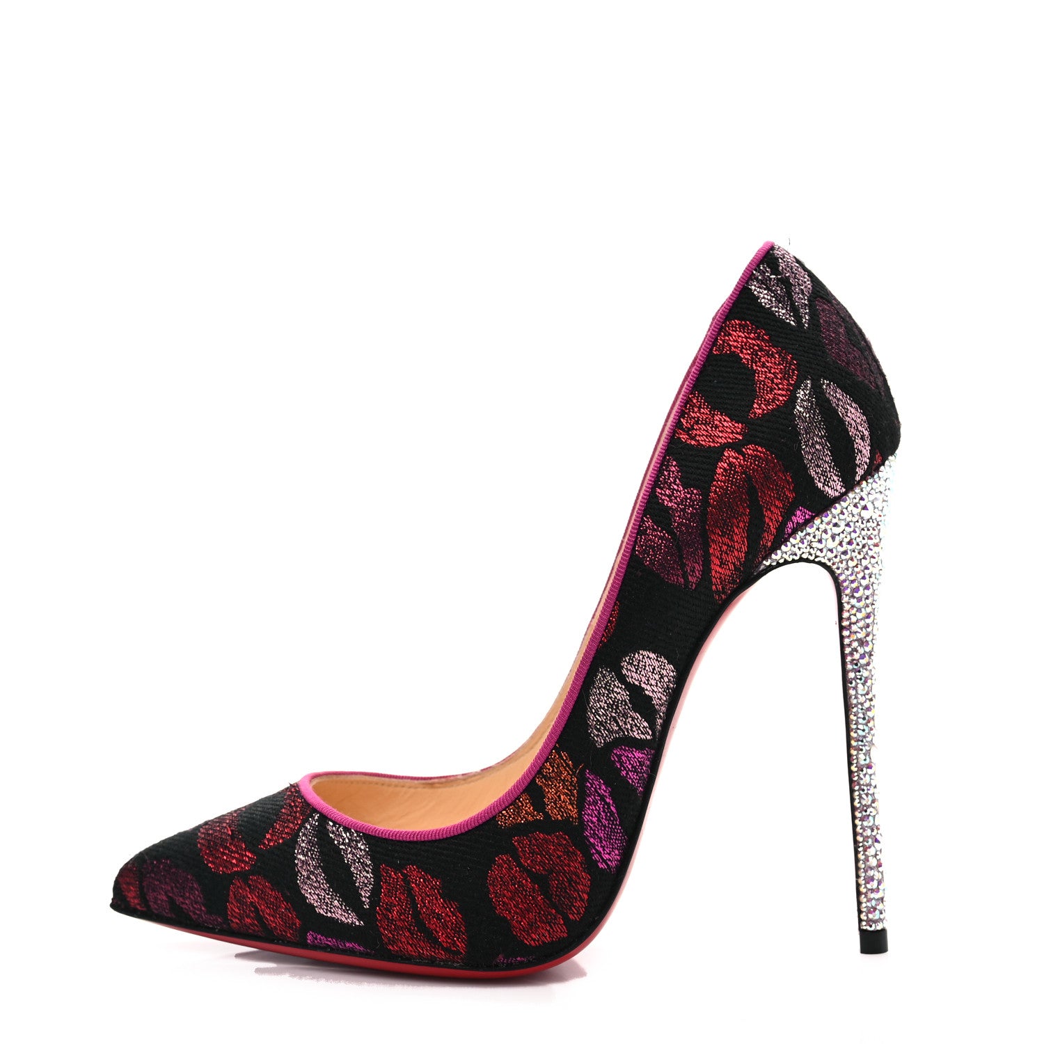 Christian Louboutin Metallic Lurex Lips Print Strass Cosmopump 120 Pumps 38.5 Black 1 of 8