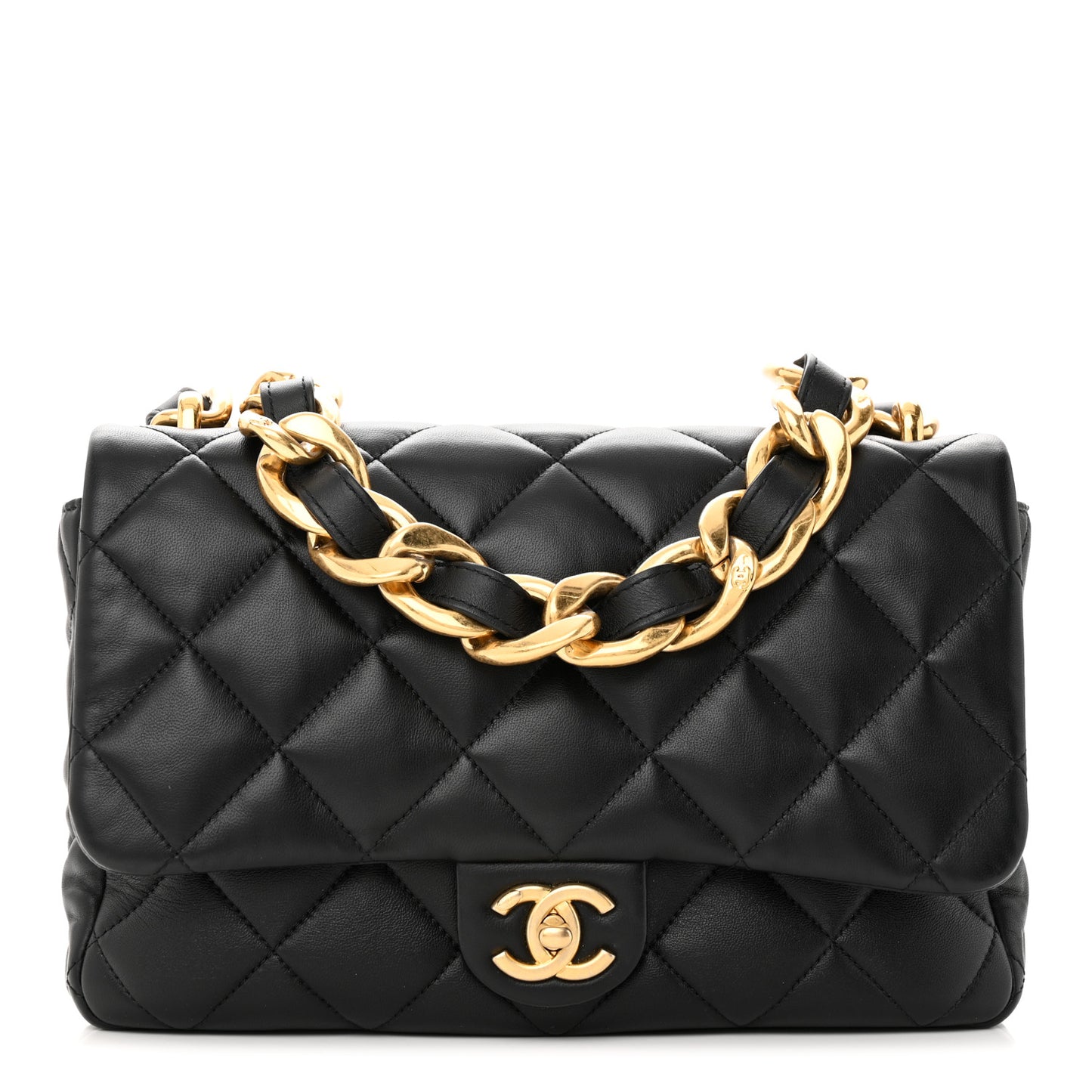 Lambskin Quilted Large CC Funky Town Flap Black