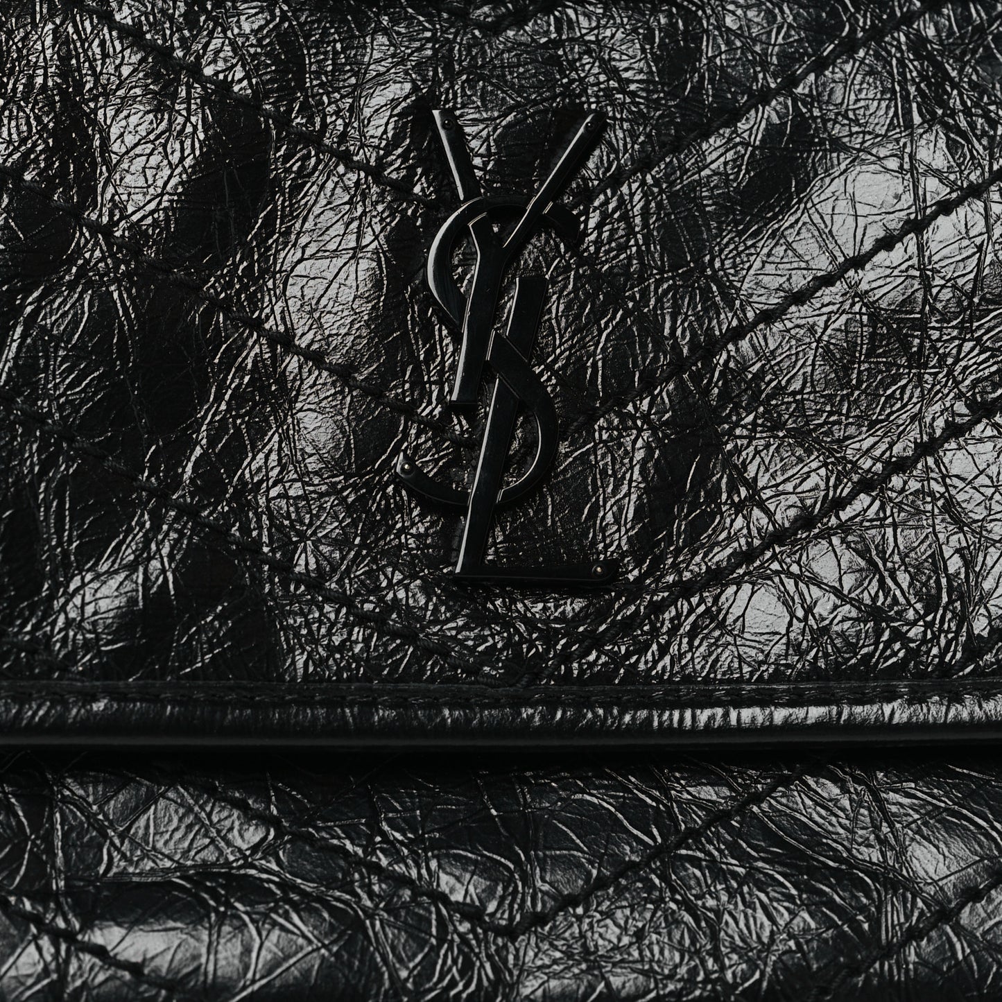 Crinkled Calfskin Matelasse Monogram Baby Niki Chain Satchel Black
