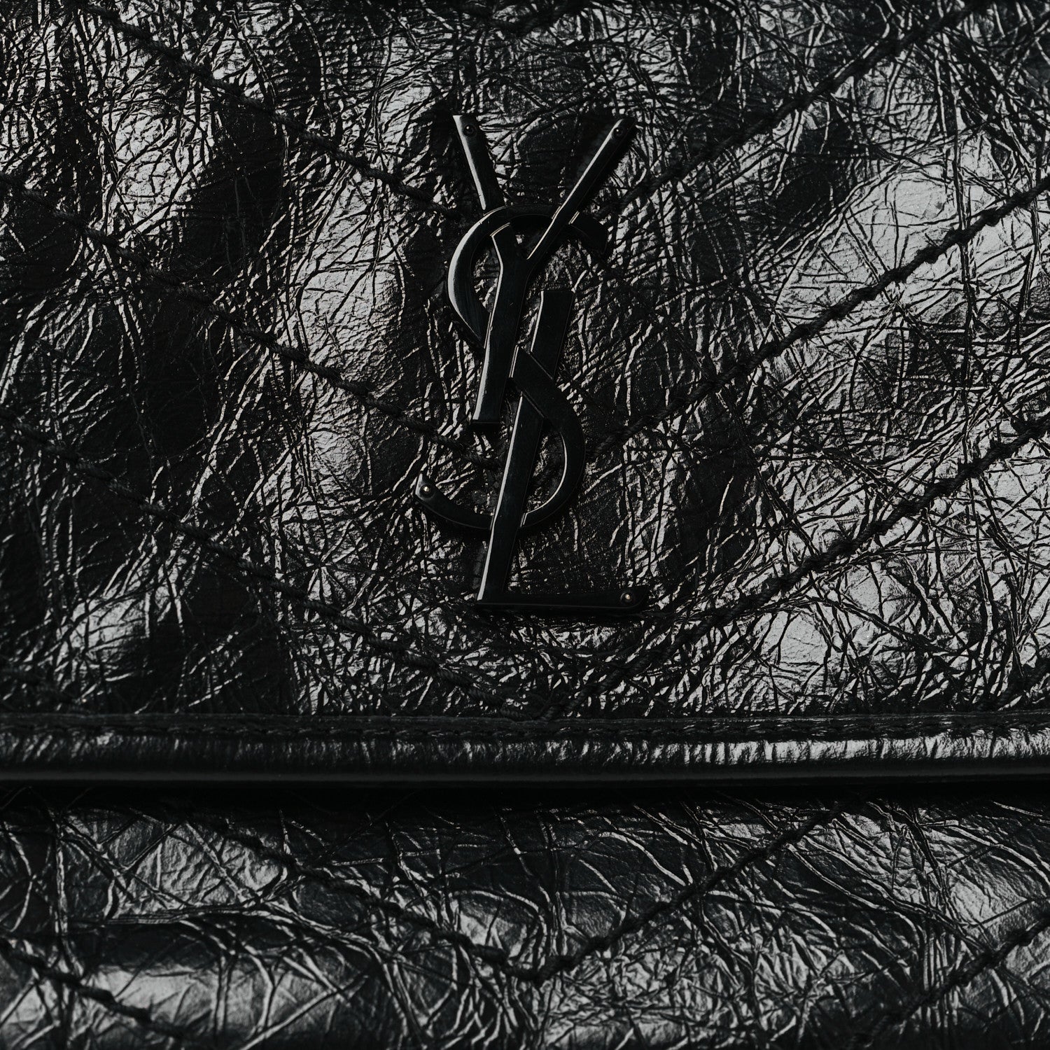 Saint Laurent Crinkled Calfskin Matelasse Monogram Baby Niki Chain Satchel Black 8 of 10