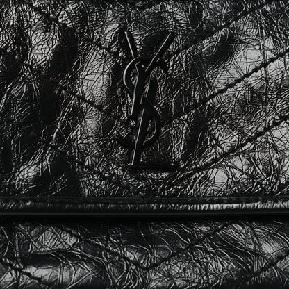 Saint Laurent Crinkled Calfskin Matelasse Monogram Baby Niki Chain Satchel Black 8 of 10