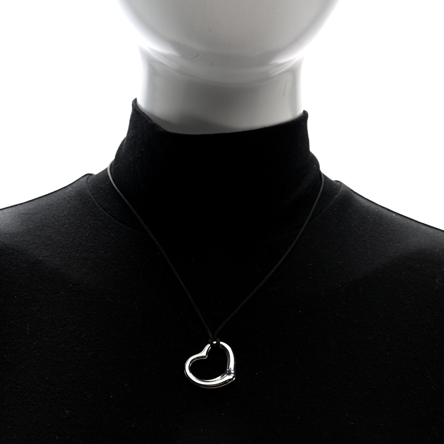 Sterling Silver 27mm Elsa Peretti Open Heart Pendant Cord Necklace