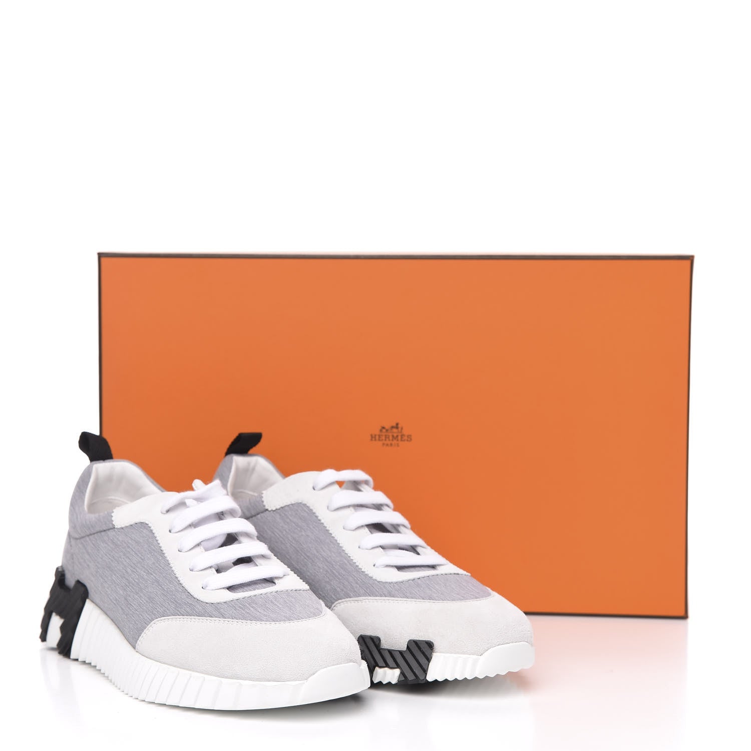 Hermes Technical Canvas Suede Goatskin Bouncing Sneakers 37 Gris White 8 of 8