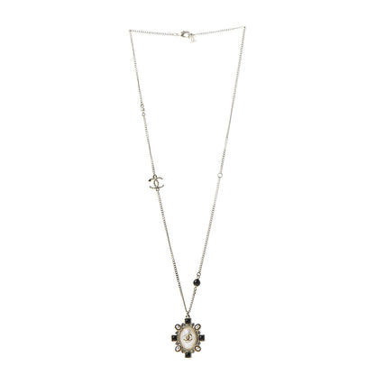 Chanel Crystal Pearl Beaded CC Long Necklace Black Gold 3 of 5
