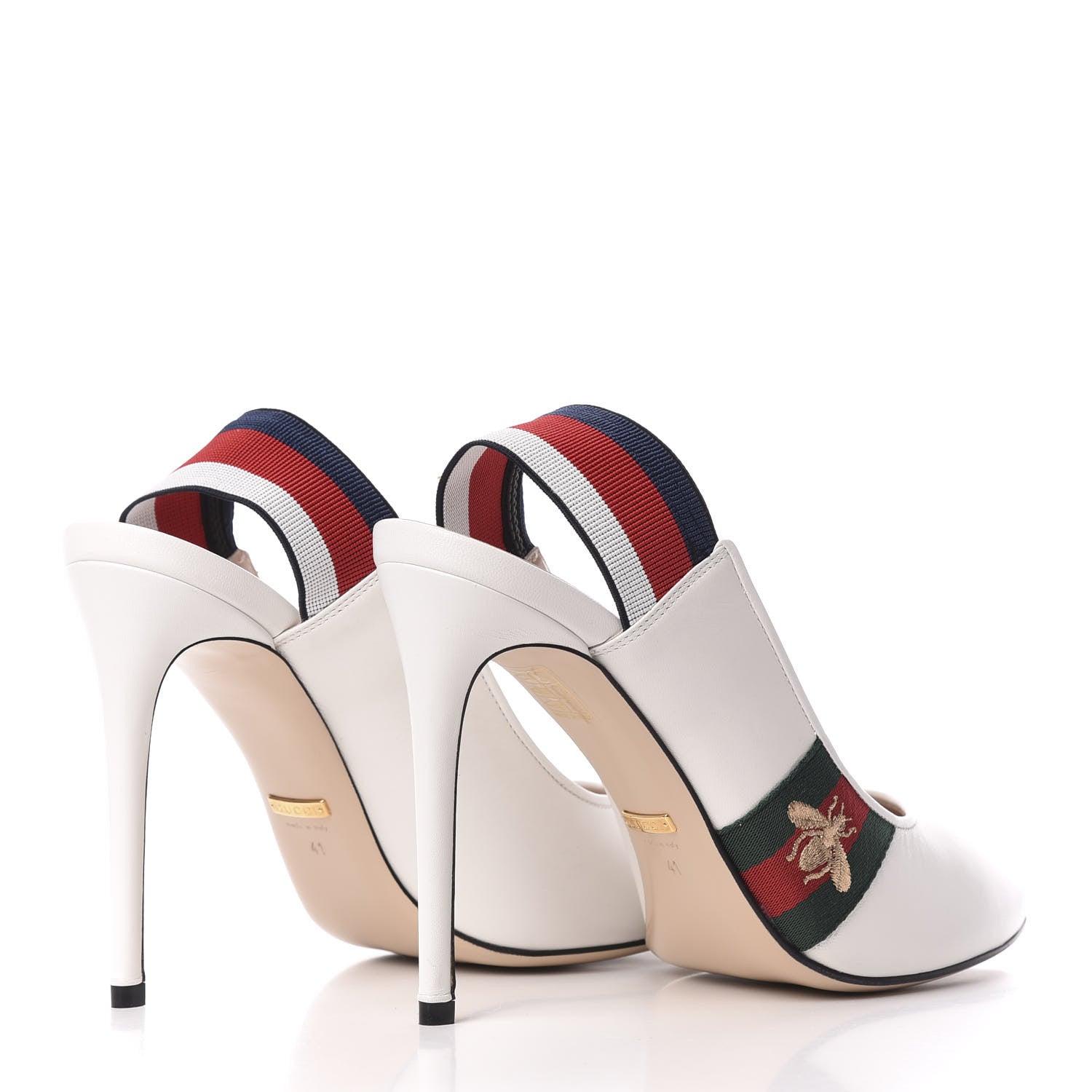 Gucci Malaga Kid Web Sylvie High Heel Slingback Pumps 41 White 4 of 9