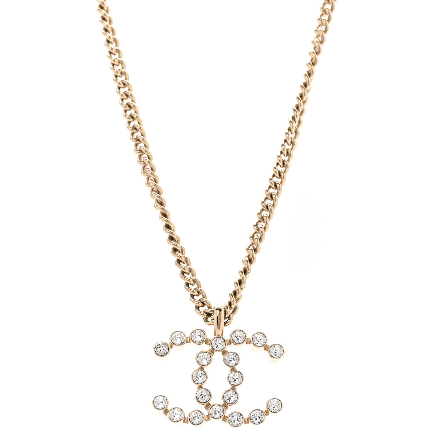 Chanel Crystal CC Pendant Necklace Gold 1 of 5