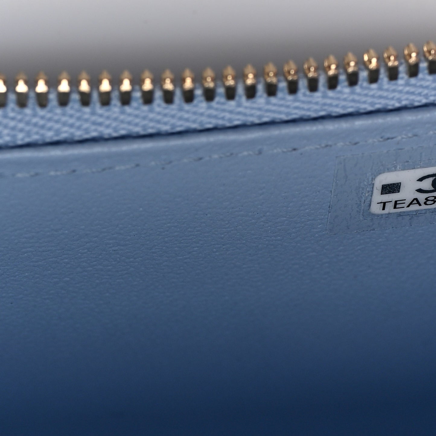 Lambskin Quilted Small Top Handle Vanity Case With Chain Light Blue