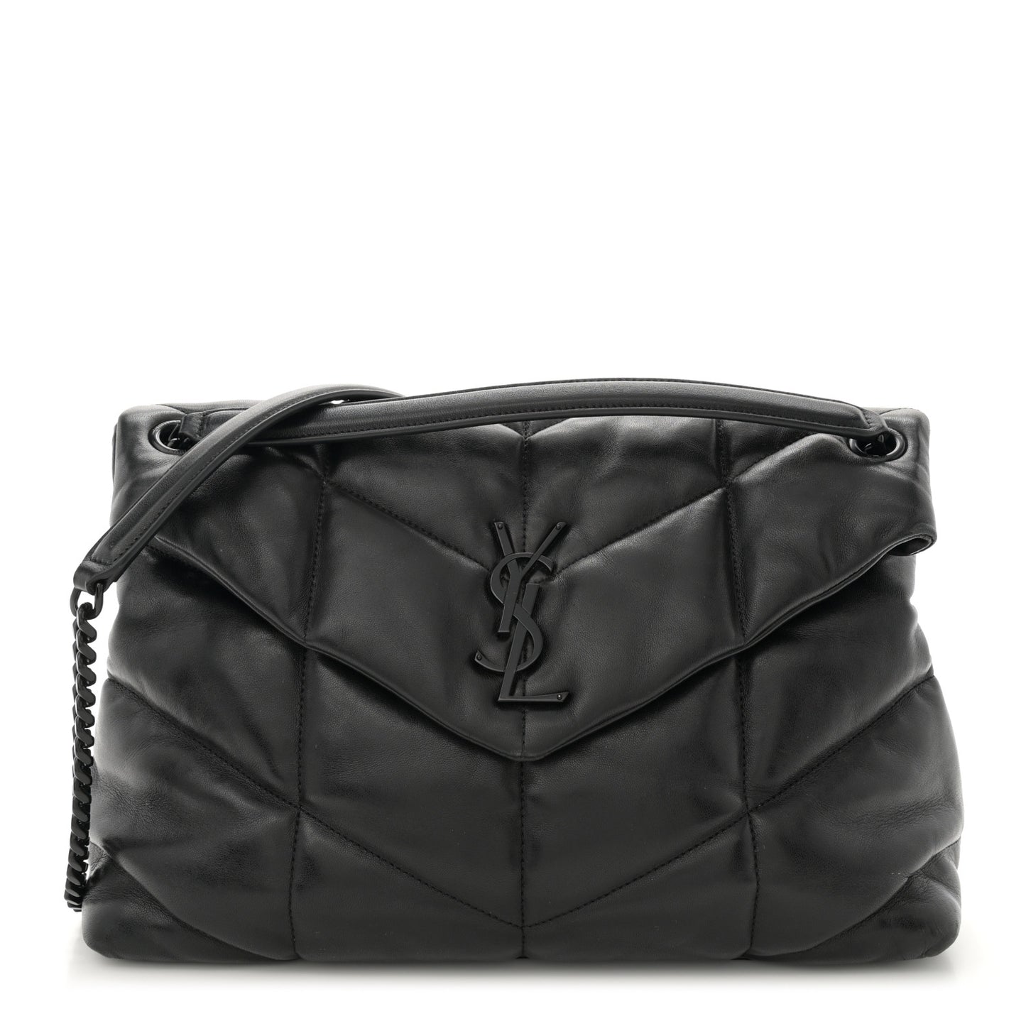 Lambskin Quilted Monogram Monochrome Medium Loulou Puffer Chain Satchel Black