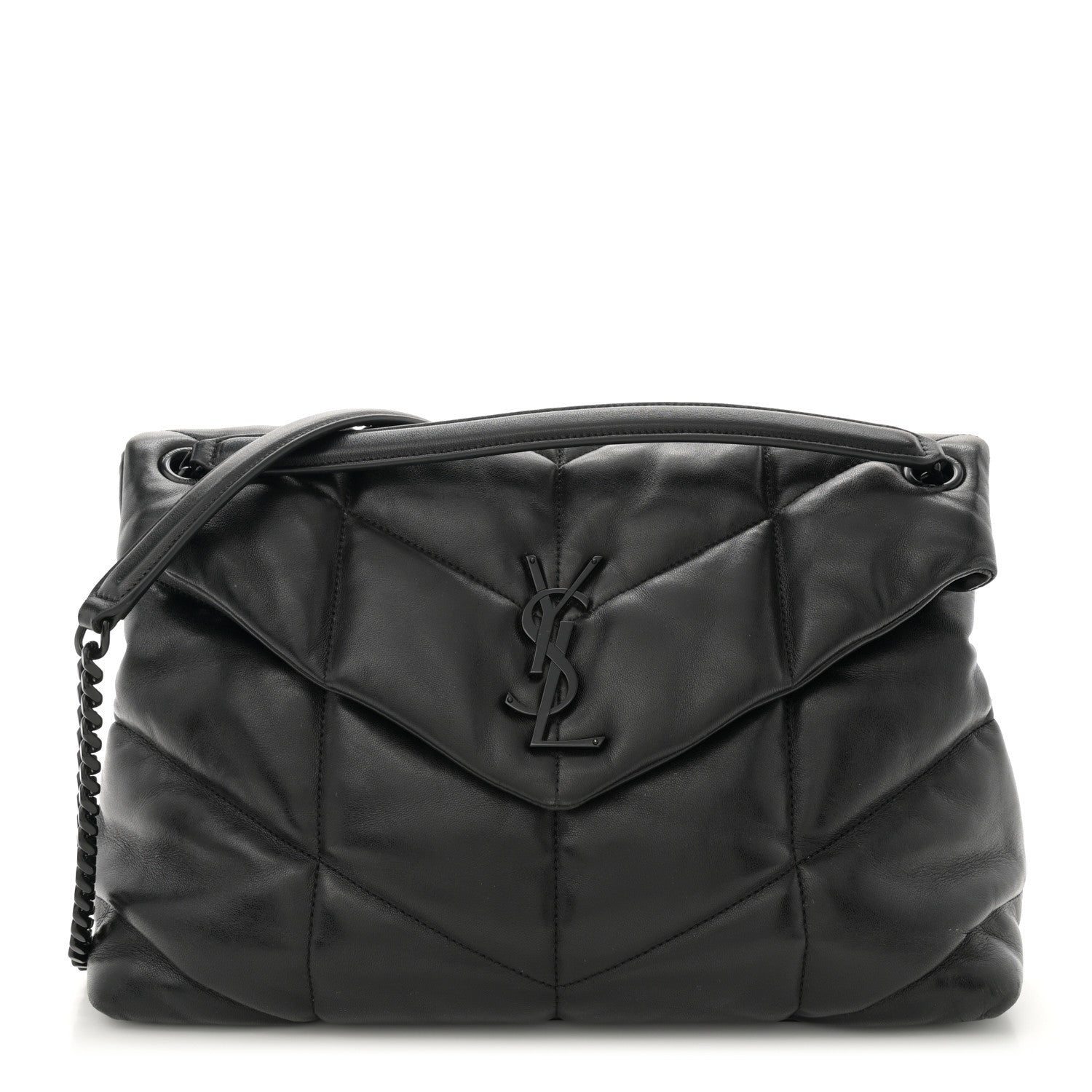 Saint Laurent Lambskin Quilted Monogram Monochrome Medium Loulou Puffer Chain Satchel Black 1 of 11