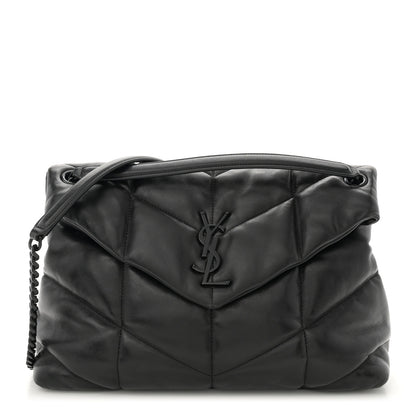 Saint Laurent Lambskin Quilted Monogram Monochrome Medium Loulou Puffer Chain Satchel Black 1 of 11