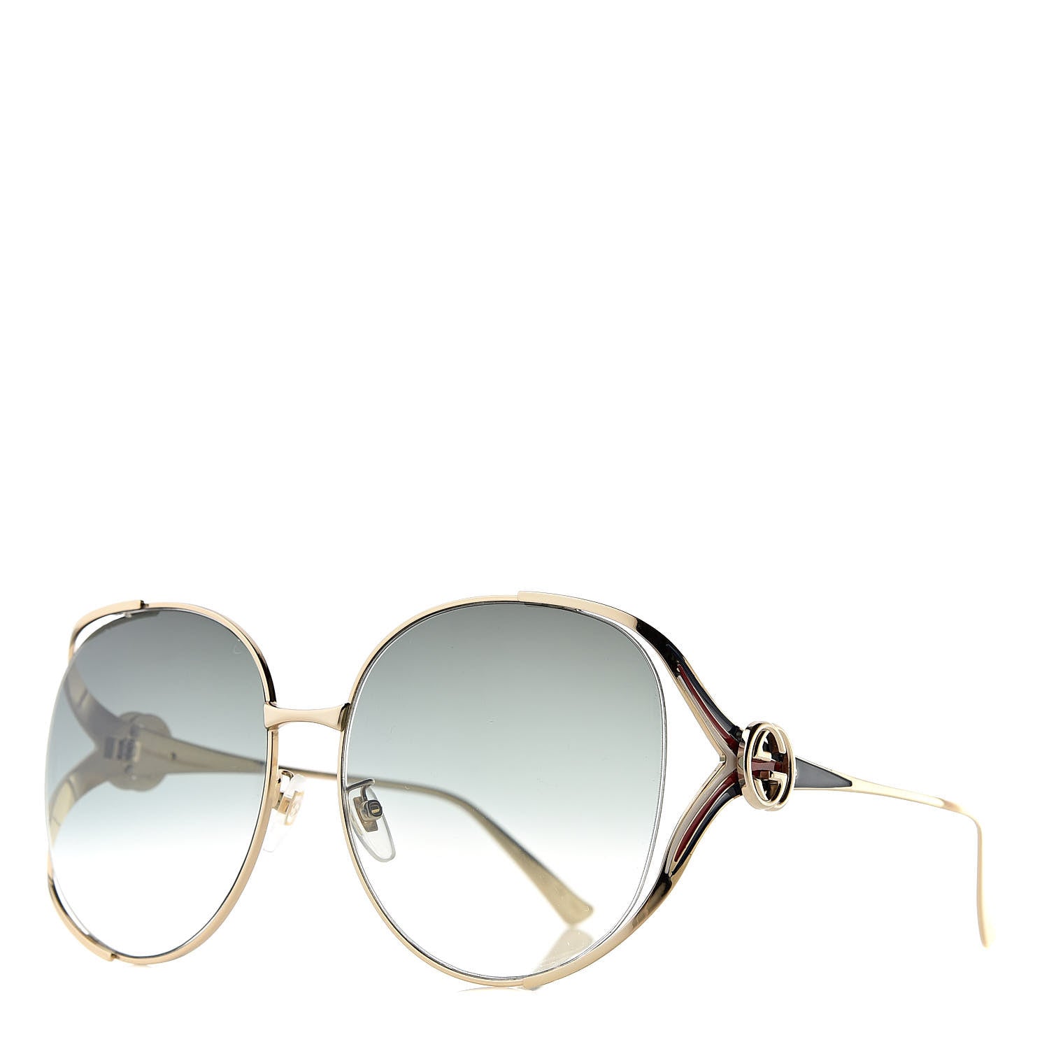 Gucci Metal Oversized Round Frame GG0225S Sunglasses Gold 1 of 8