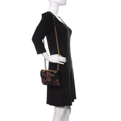 Gucci Velvet Matelasse Embroidered Mini GG Marmont Shoulder Bag Black 2 of 9