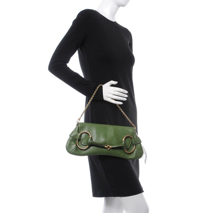Gucci Calfskin Horsebit Chain Clutch Green 2 of 13