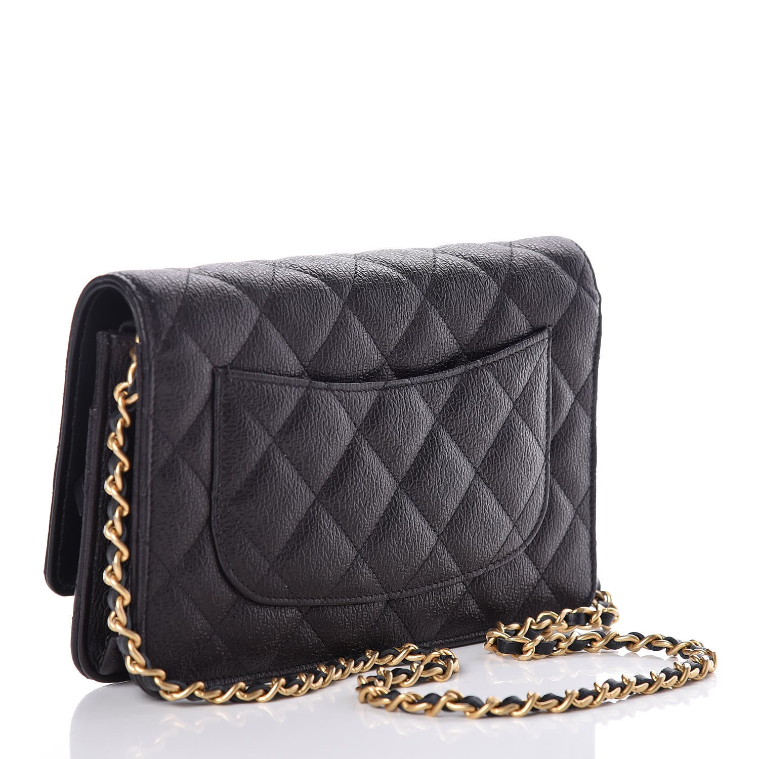 Chanel Letter Calfskin Embossed Quilted Wallet On Chain WOC Black 3 of 9