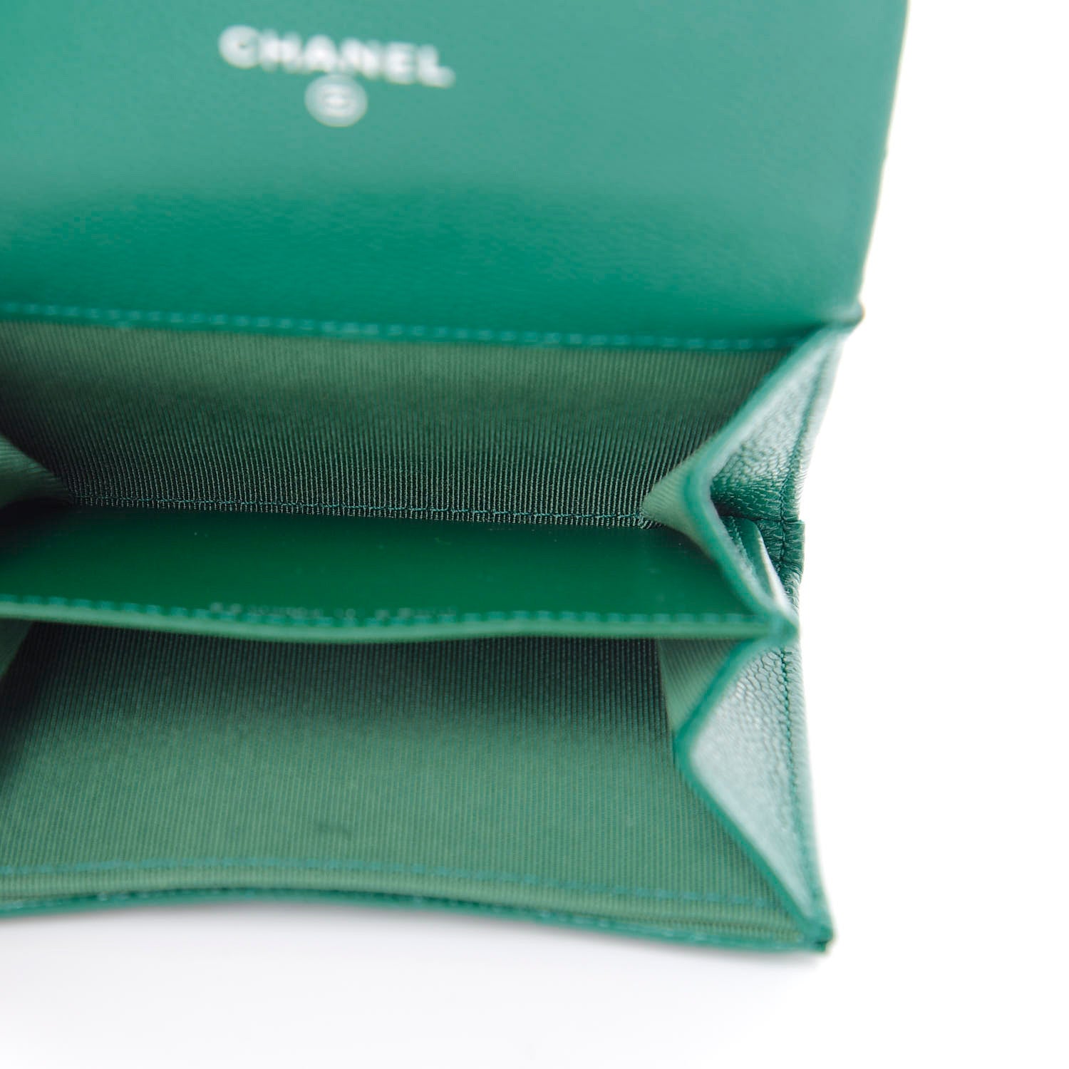 Chanel Caviar Quilted Flap Card Holder Wallet Green 5 of 10