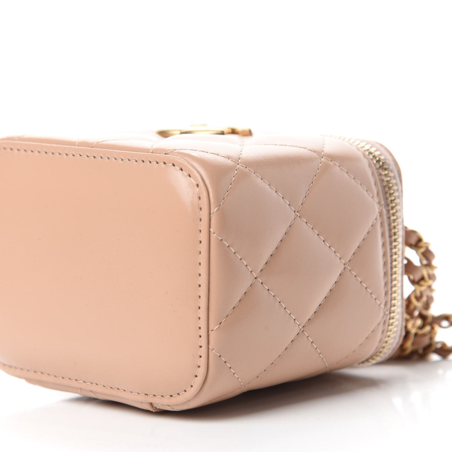Calfskin Quilted Mini Perfect Fit Vanity Case With Chain Beige
