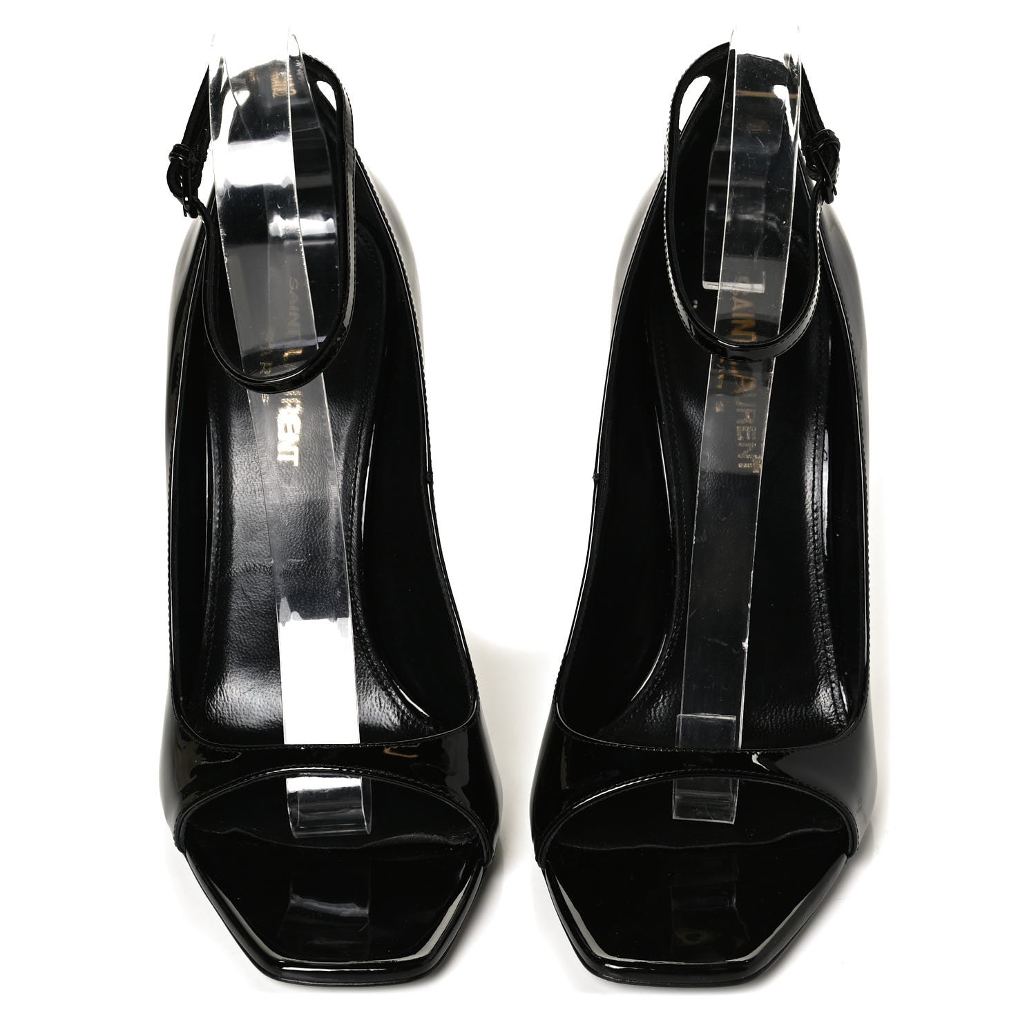 Saint Laurent Patent Calfskin Opyum Ankle Strap Sandals 39 Black 5 of 11