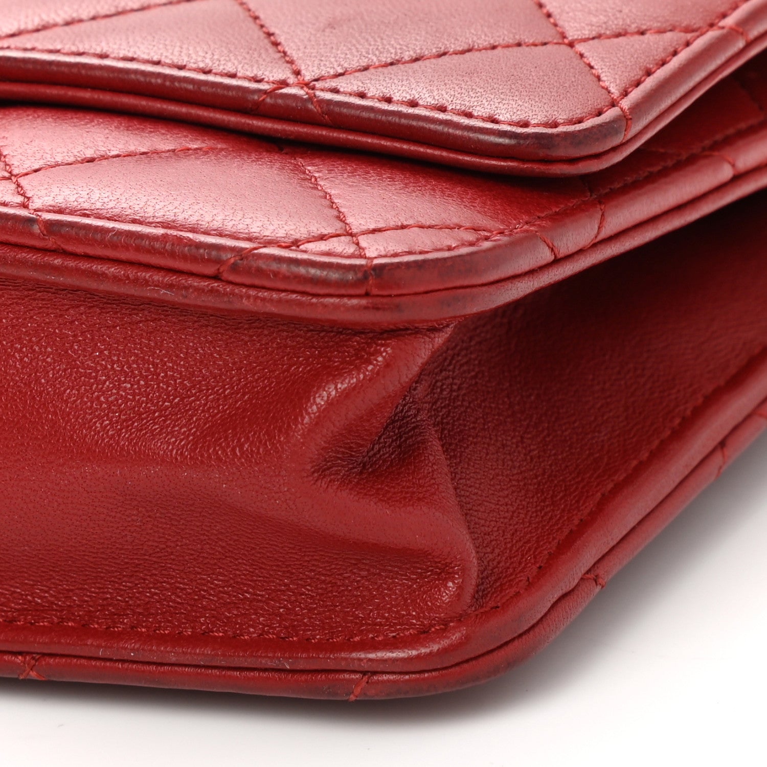 Chanel Lambskin Quilted Wallet On Chain WOC Red 11 of 14
