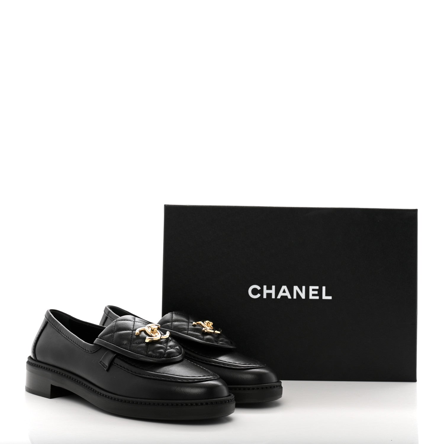 Chanel Lambskin Quilted CC Turnlock Loafers 37.5 Black 10 of 10
