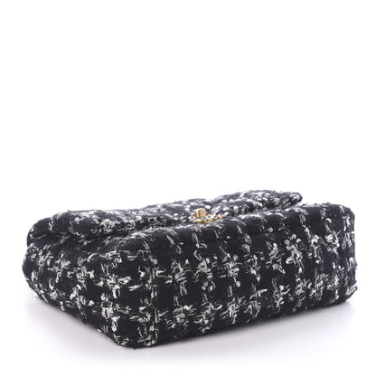 Chanel Tweed Quilted Large 19 Flap Black Ecru White 4 of 9