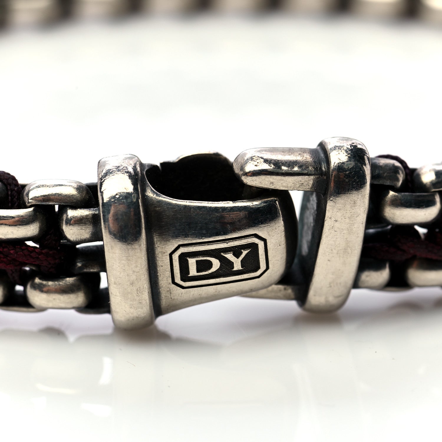 David Yurman Sterling Silver Woven Box Chain Bracelet Red 4 of 7