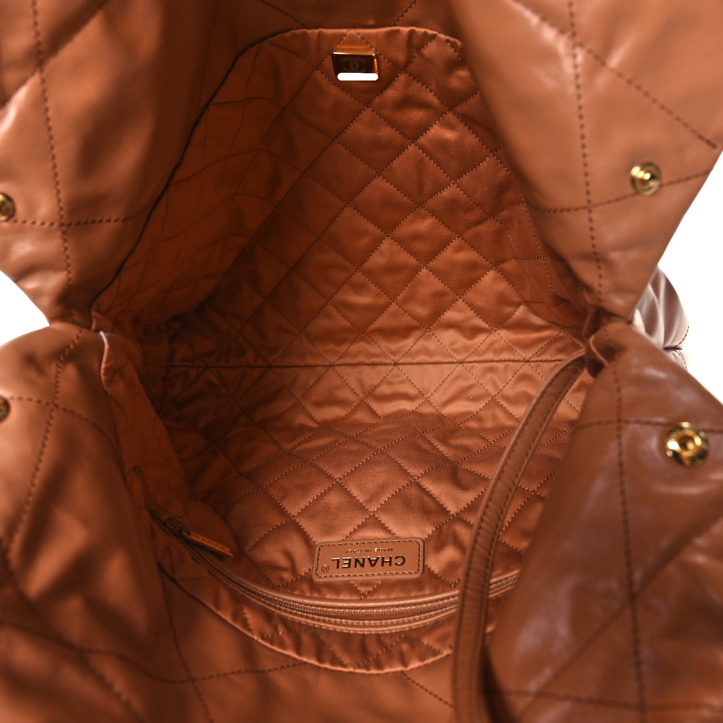 Shiny Calfskin Quilted Small Chanel 22 Camel