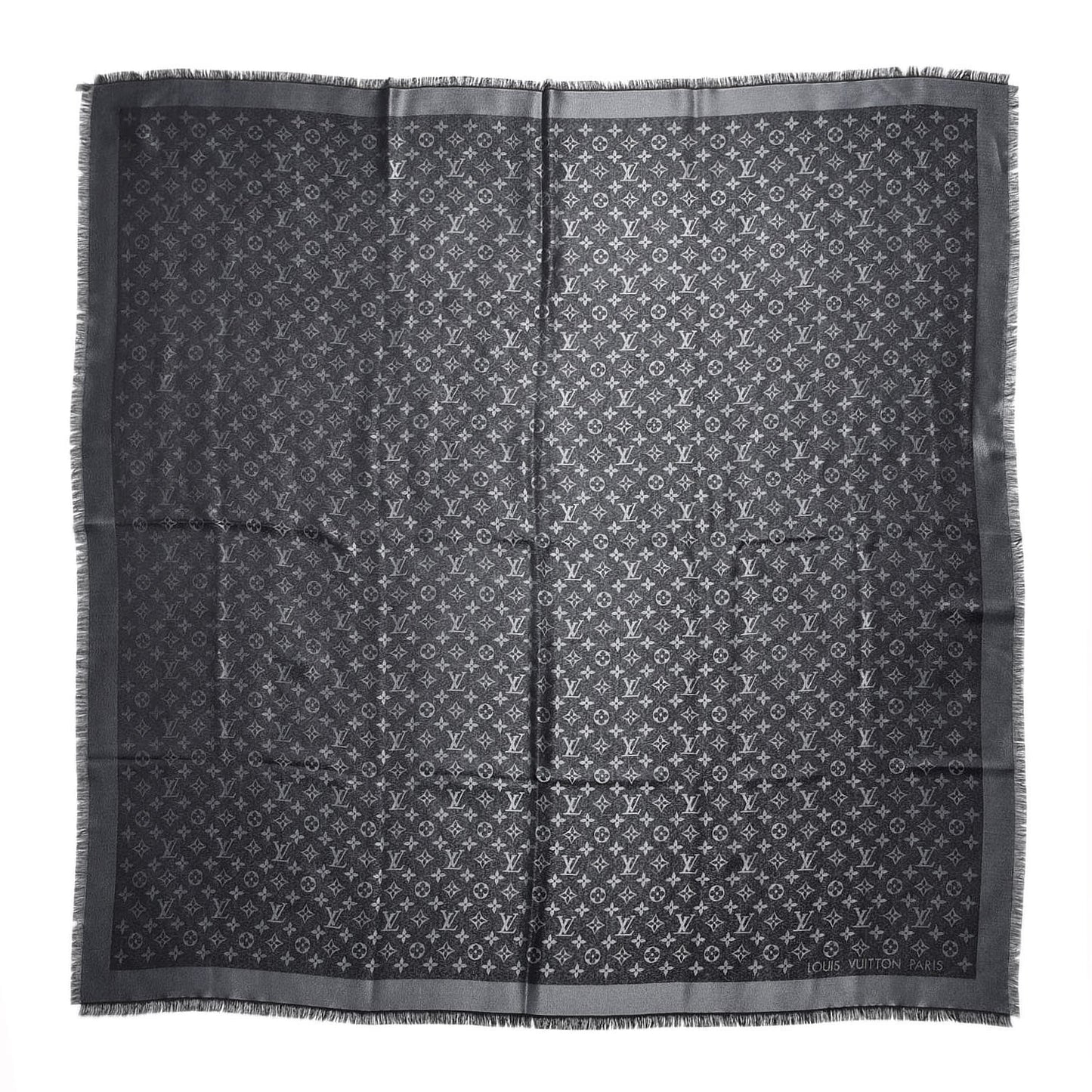 Silk Lurex Wool Monogram Shine Shawl Black