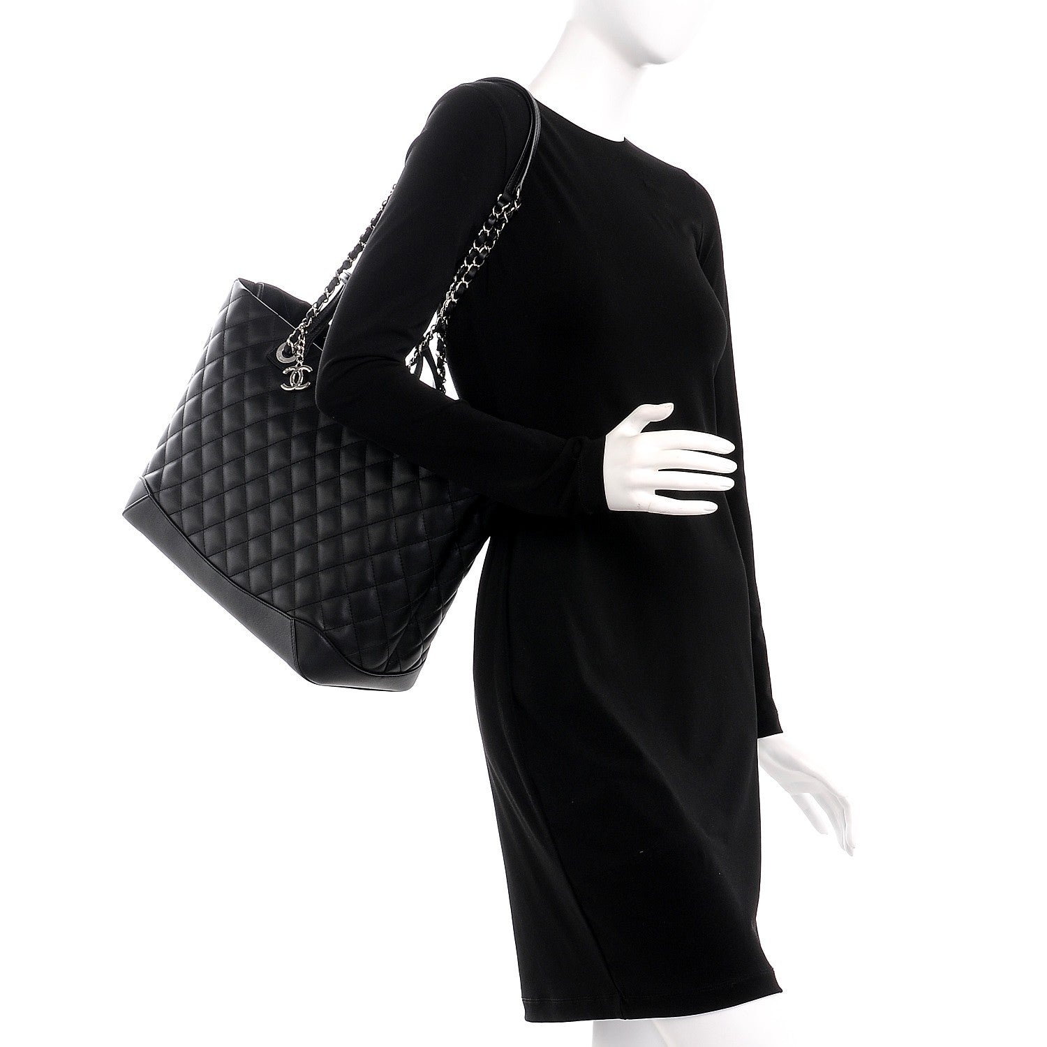 Chanel Calfskin Quilted Large Easy Shopping Tote Black 2 of 9
