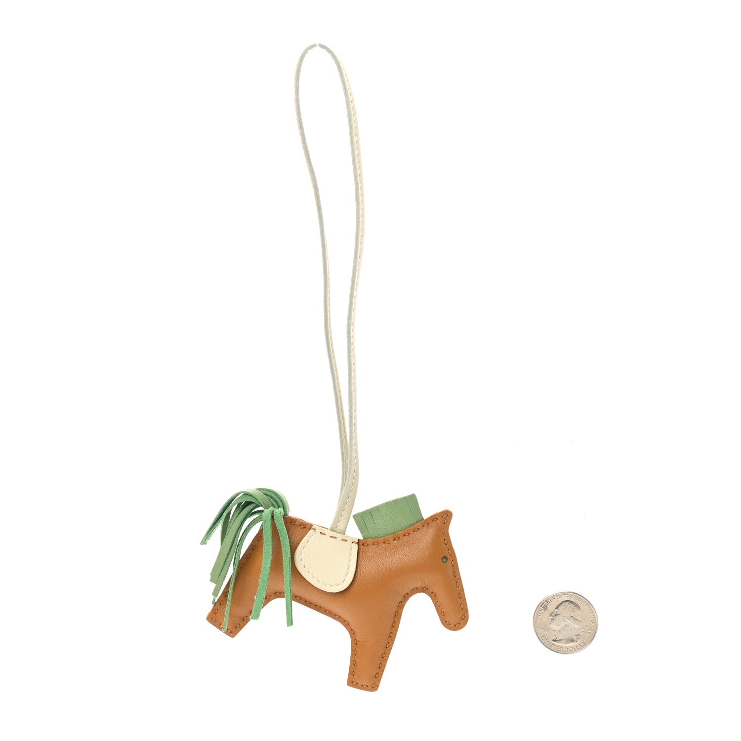 Hermes Milo Lambskin Grigri Rodeo Horse Bag Charm PM Sesame Vert Criquet Craie 2 of 4