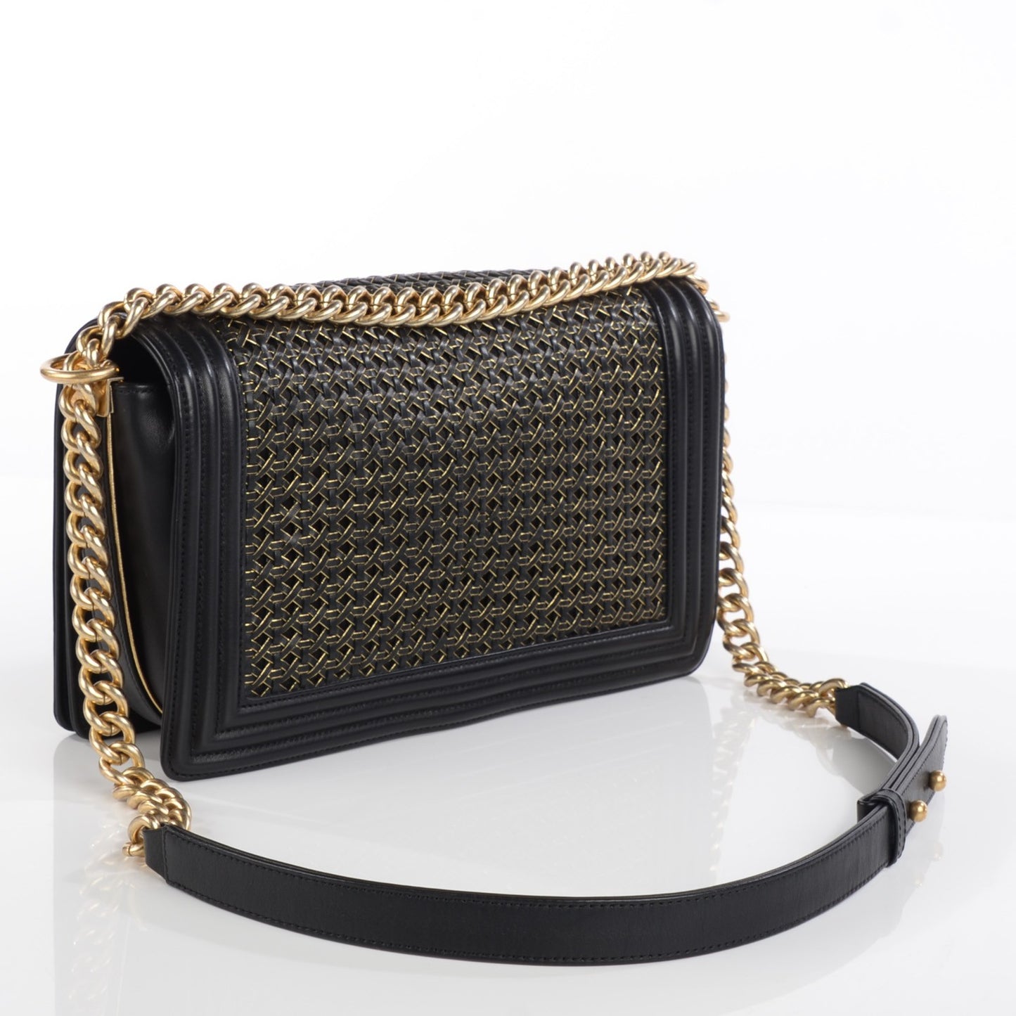 Braided Sheepskin Large Boy Reverso Flap Black