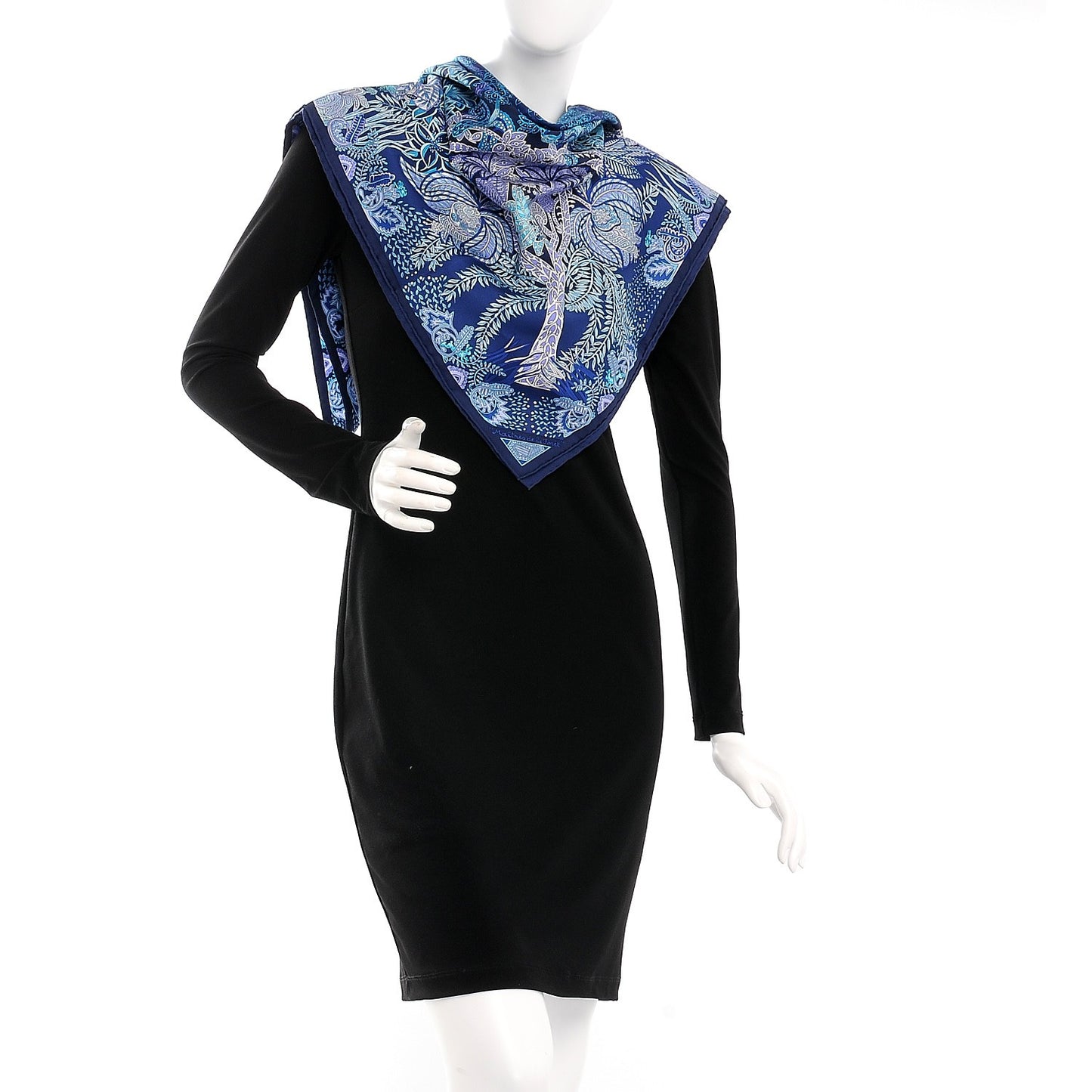 Silk Maitres de la Foret Scarf 90 Marine Lavande Turquoise