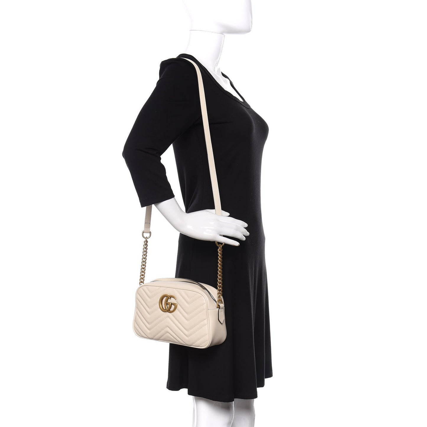 Calfskin Matelasse Small GG Marmont Chain Shoulder Bag White