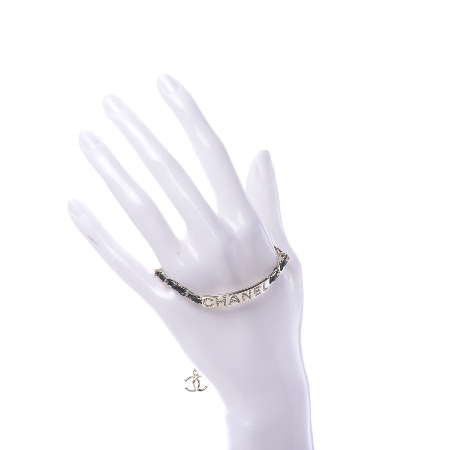 Chanel Metal Lambskin Crystal Sergeant Bracelet Gold 2 of 5