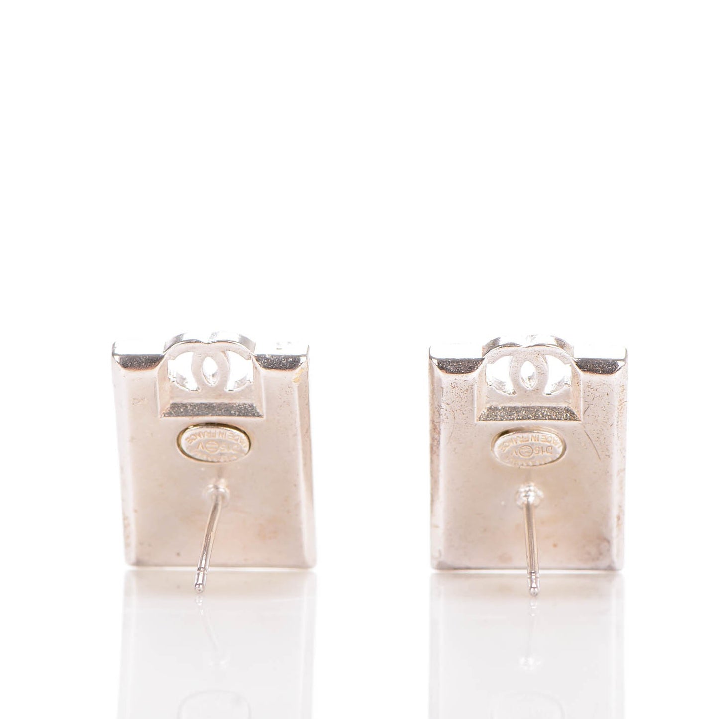 Crystal CC Square Earrings Black Silver