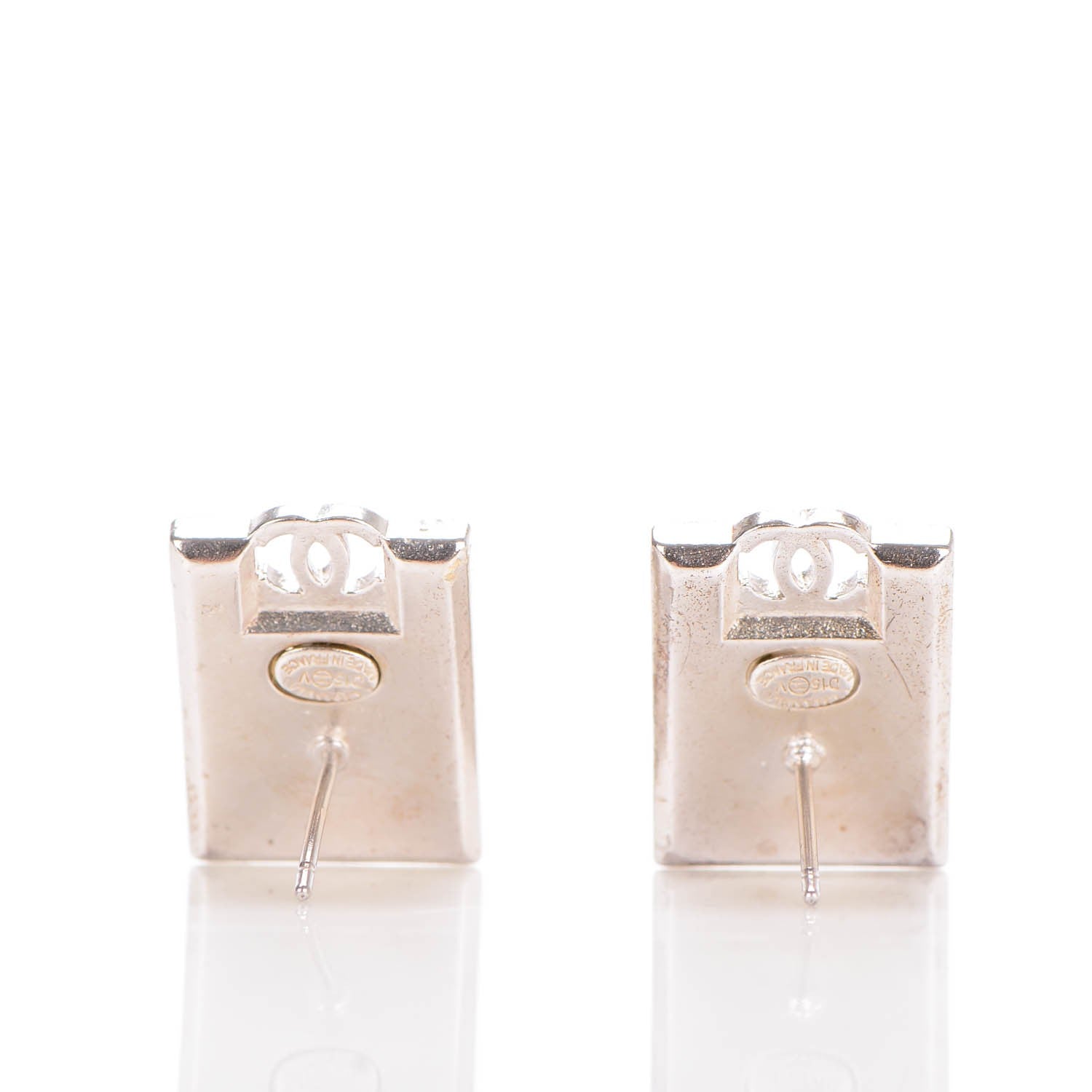 Chanel Crystal CC Square Earrings Black Silver 3 of 5