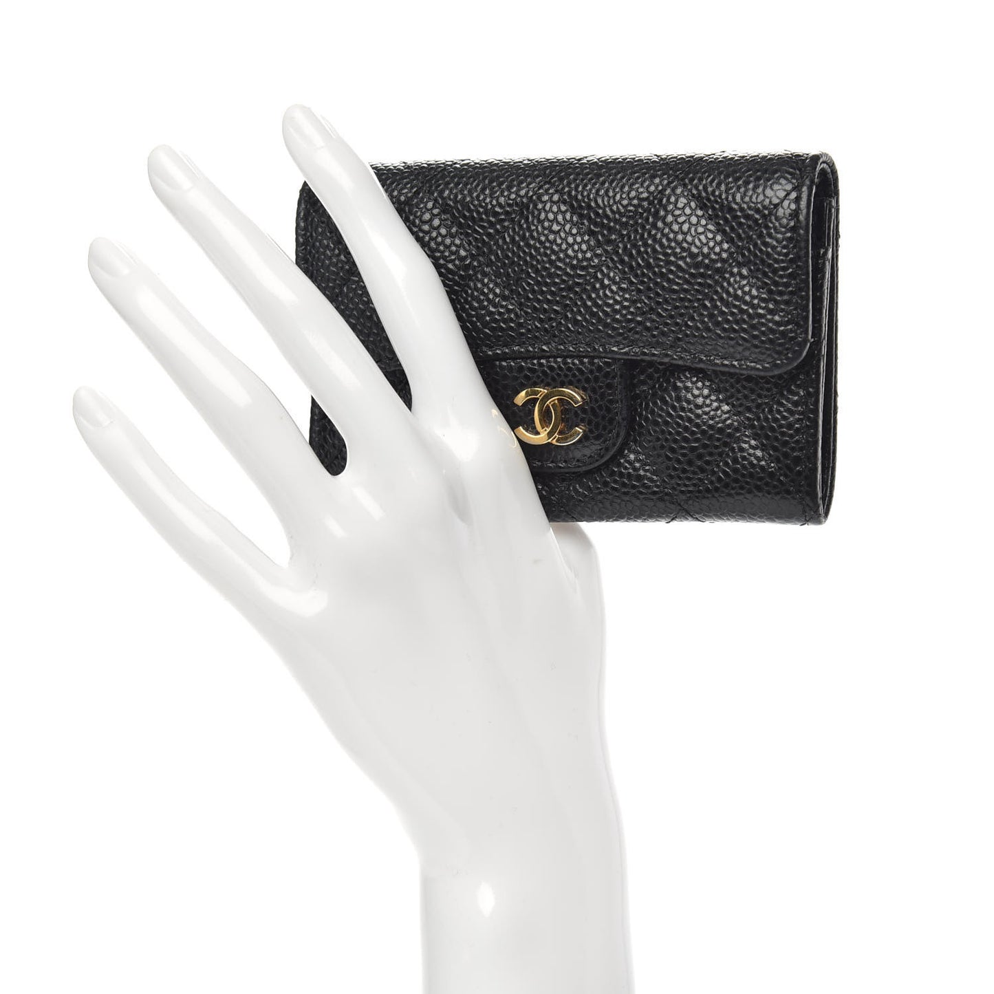 Caviar Quilted Flap Card Holder Black