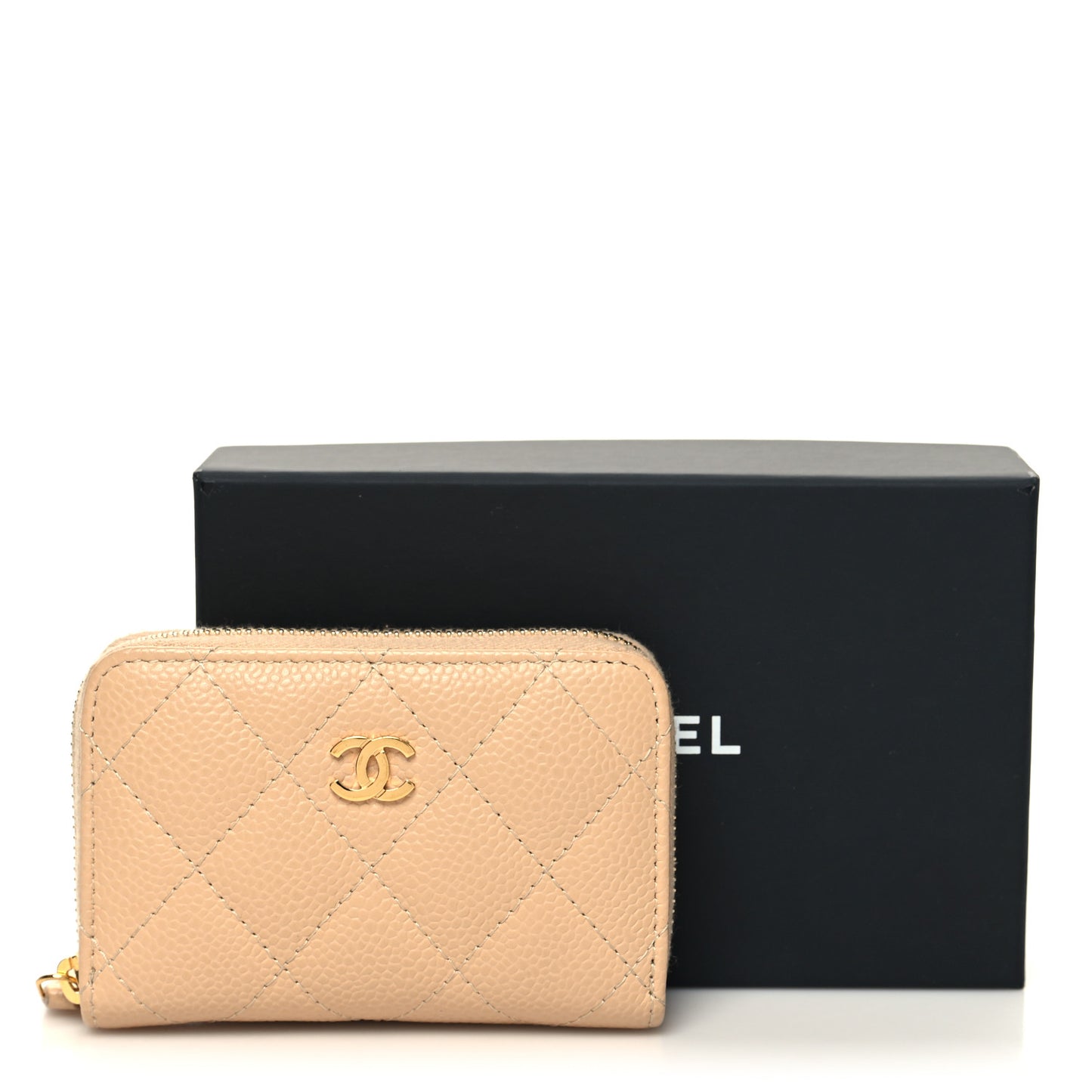 Caviar Quilted Zip Around Coin Purse Beige