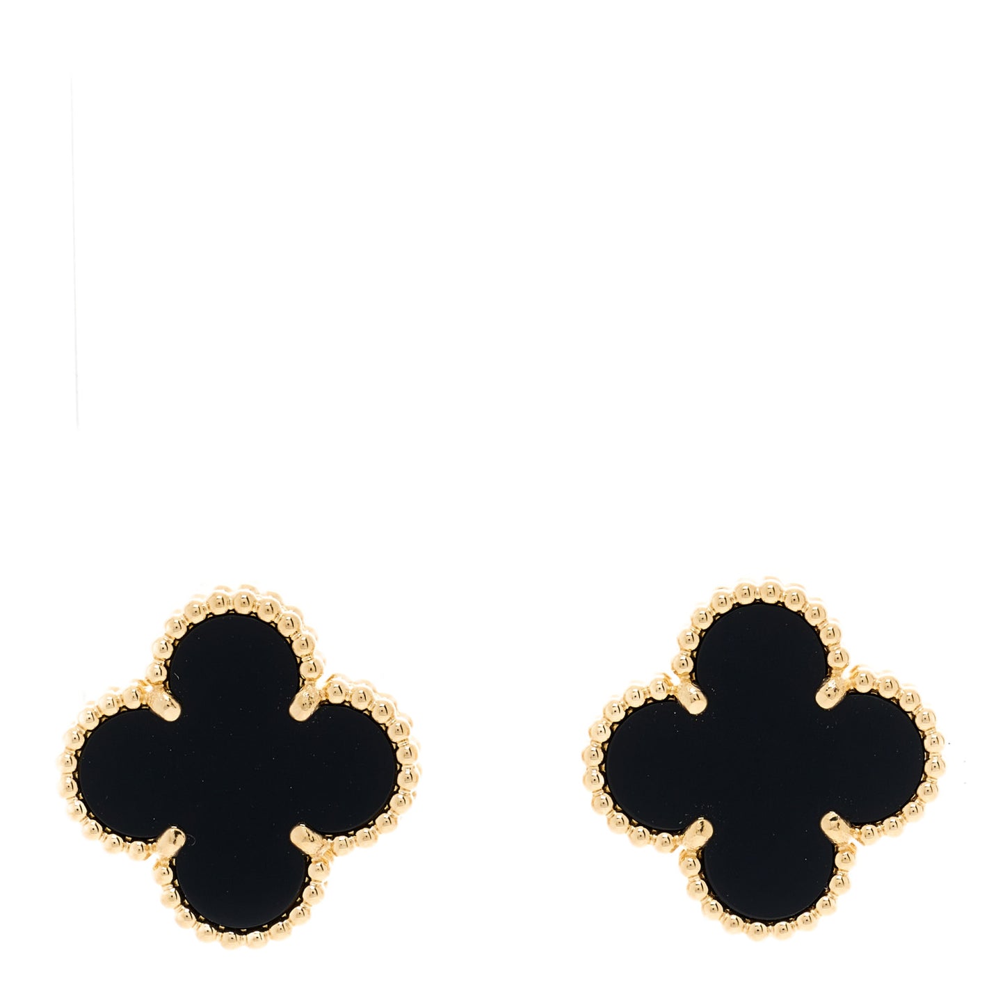 18K Yellow Gold Black Onyx Vintage Alhambra Earrings