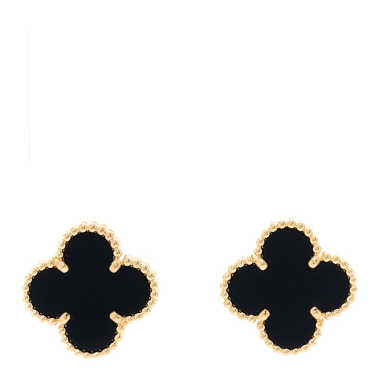 Van Cleef & Arpels 18K Yellow Gold Black Onyx Vintage Alhambra Earrings 1 of 4
