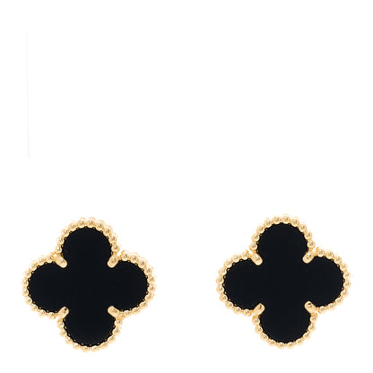 Van Cleef & Arpels 18K Yellow Gold Black Onyx Vintage Alhambra Earrings 1 of 4