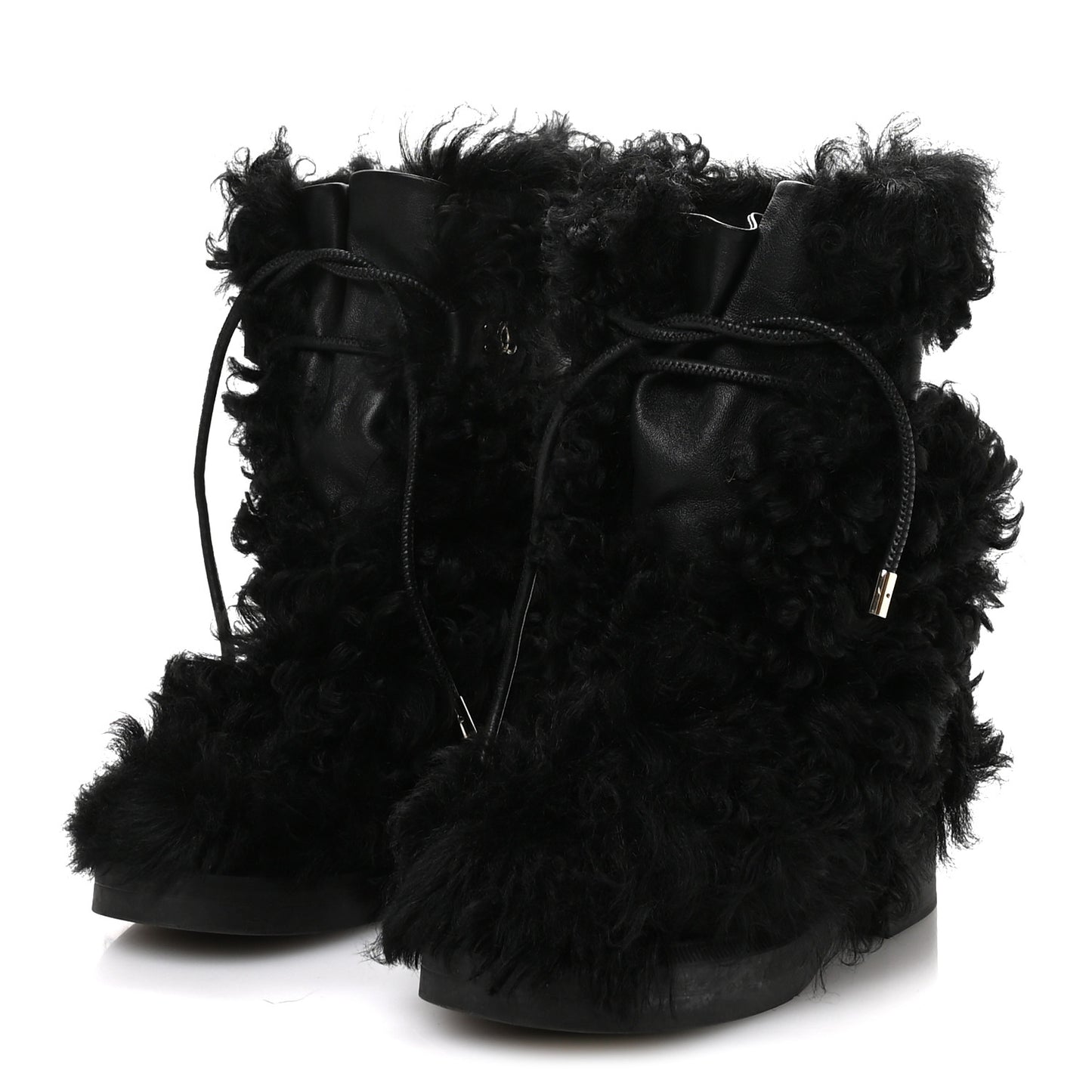 Shearling Sheepskin High Boots 38 Black