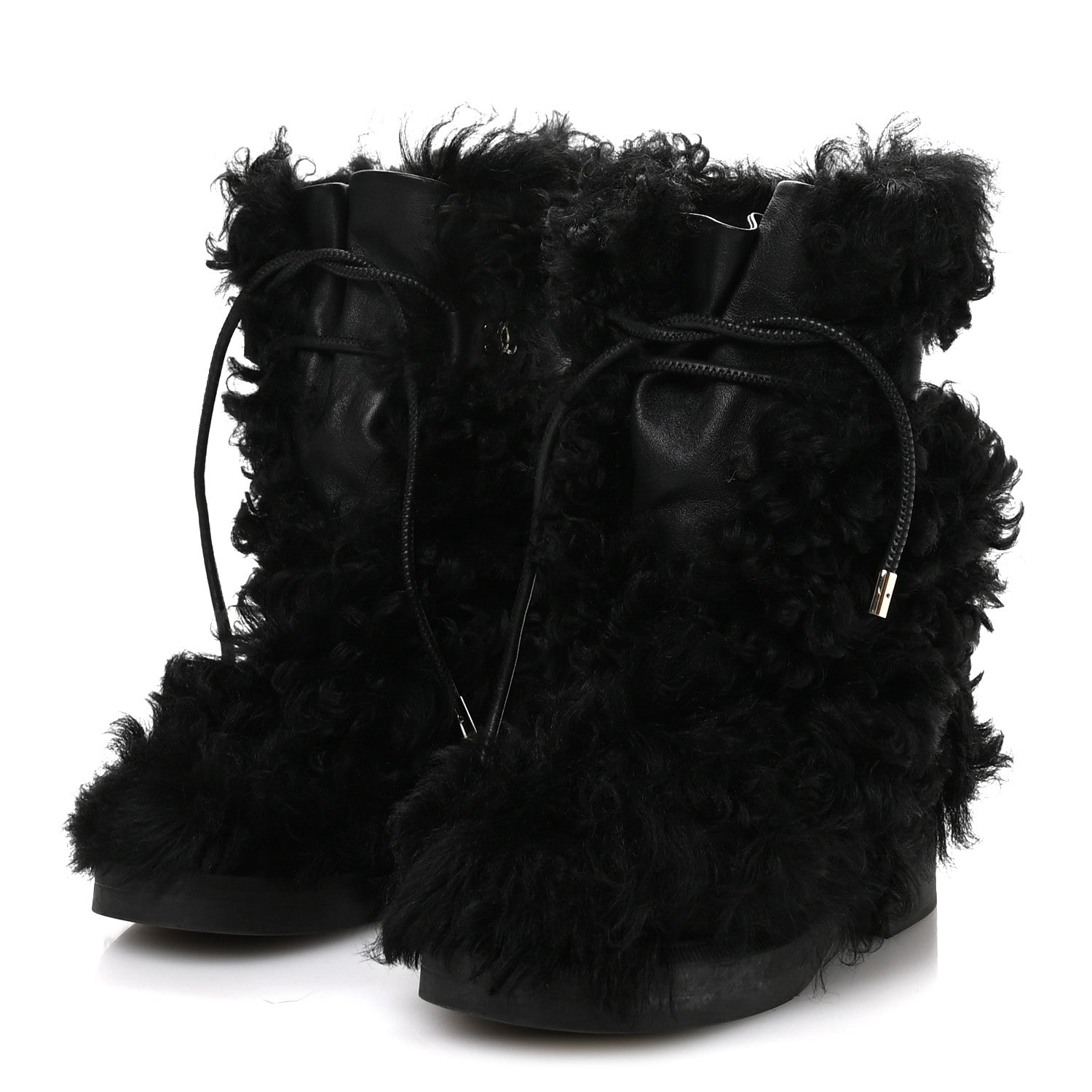 Chanel Shearling Sheepskin High Boots 38 Black 4 of 9