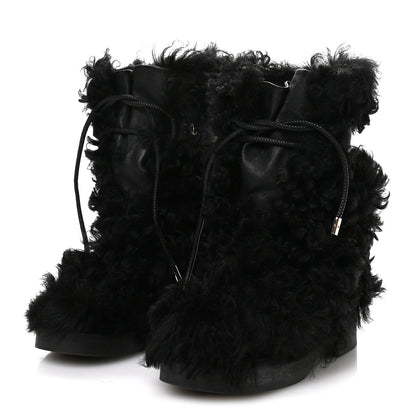 Chanel Shearling Sheepskin High Boots 38 Black 4 of 9
