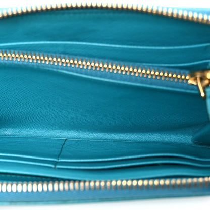 Prada Saffiano Metal Zip Around Wallet Blue 5 of 8