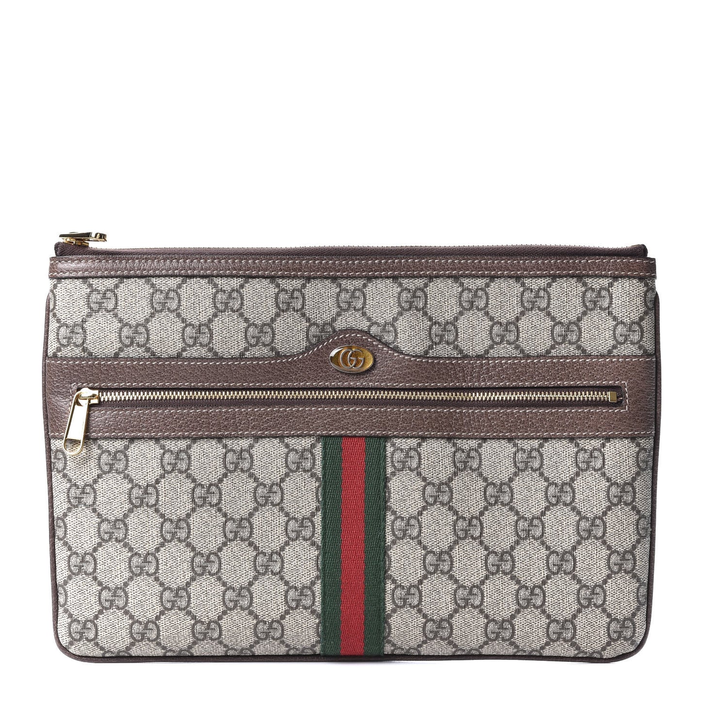 GG Supreme Monogram Large Ophidia Pouch Clutch Brown