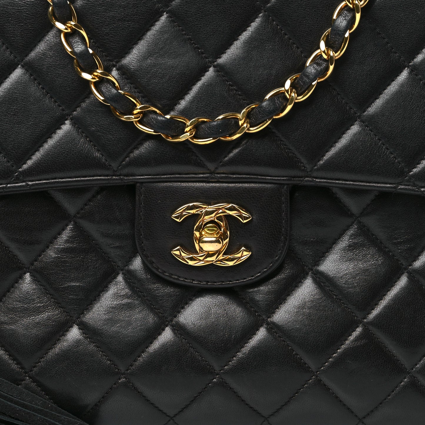 Lambskin Quilted Tassel Camera Case Black