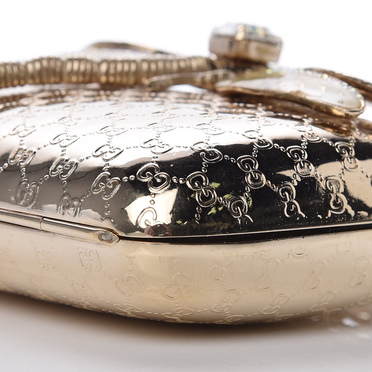 Metal Guccissima Dragonfly Minaudiere Clutch Gold