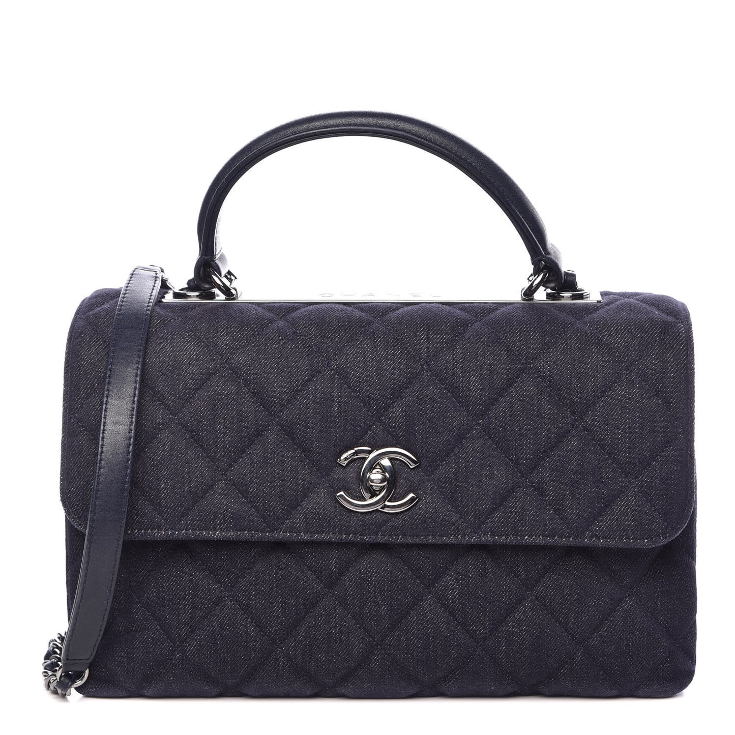 Denim Quilted Medium Trendy CC Flap Dual Handle Bag