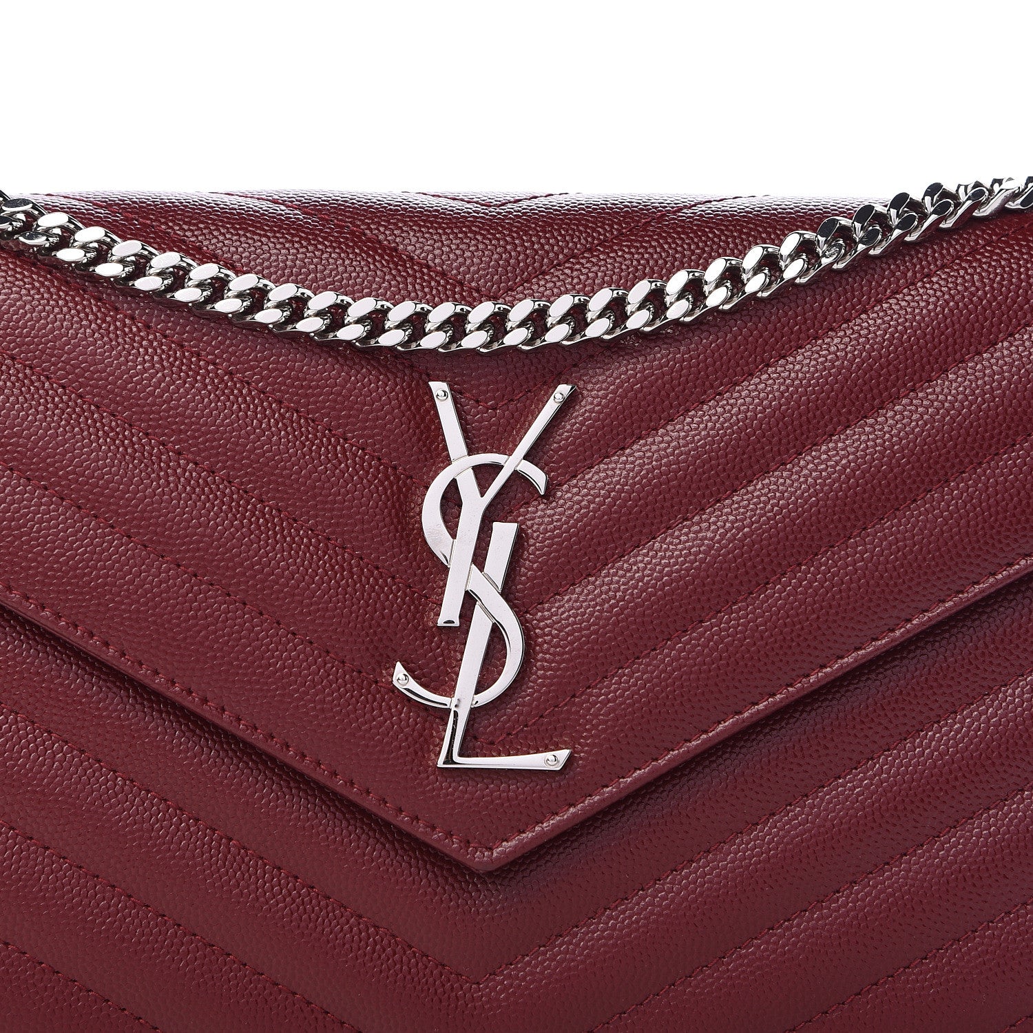 Saint Laurent Grain De Poudre Matelasse Chevron Monogram Chain Wallet Palissandre 8 of 11