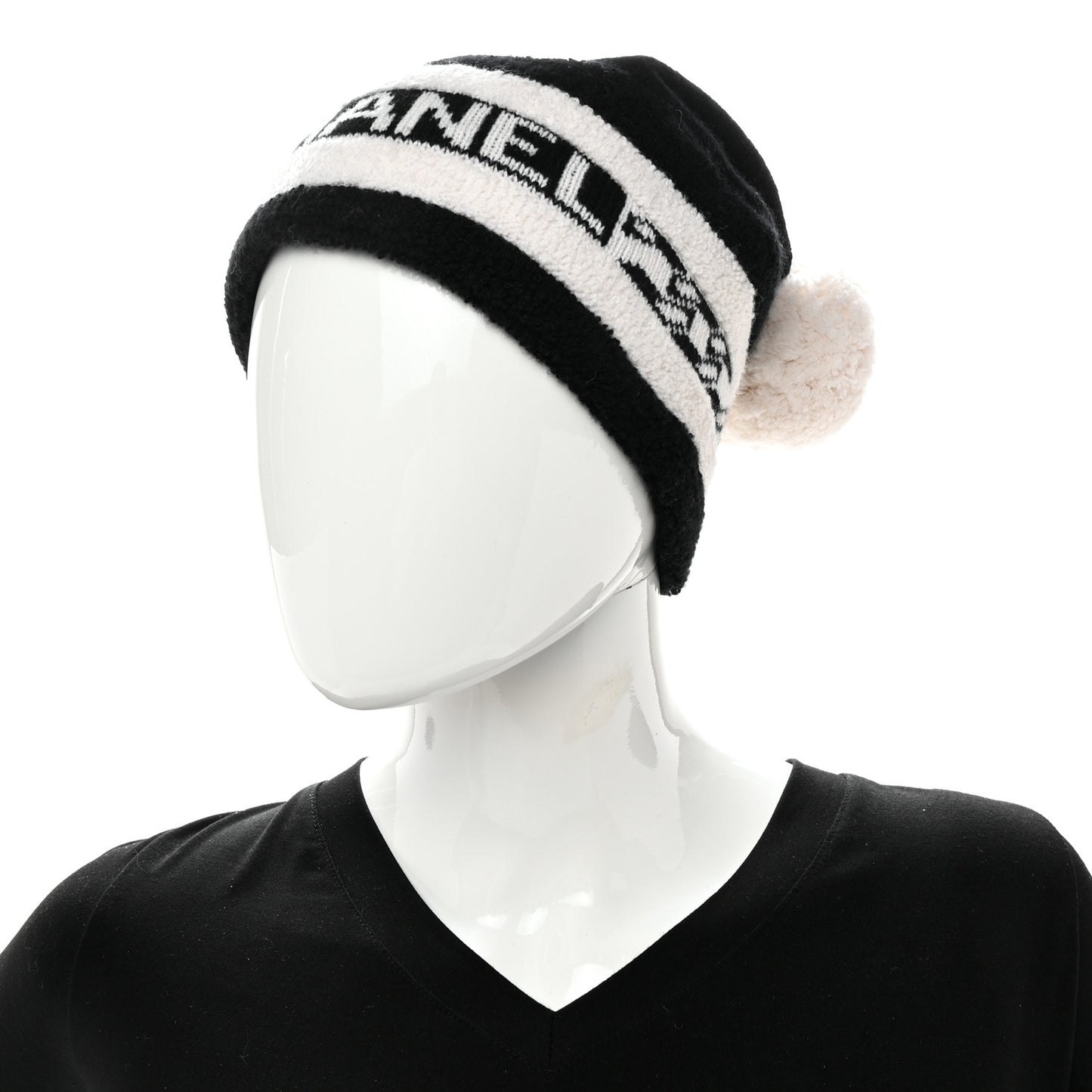 Cashmere CC Beanie Hat Ecru Black
